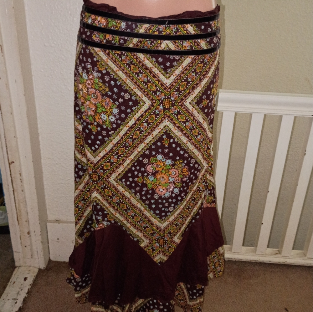 Vintage Y2k Free People Long Fit And Flare 10 M Boho Maxi Skirt Paisley